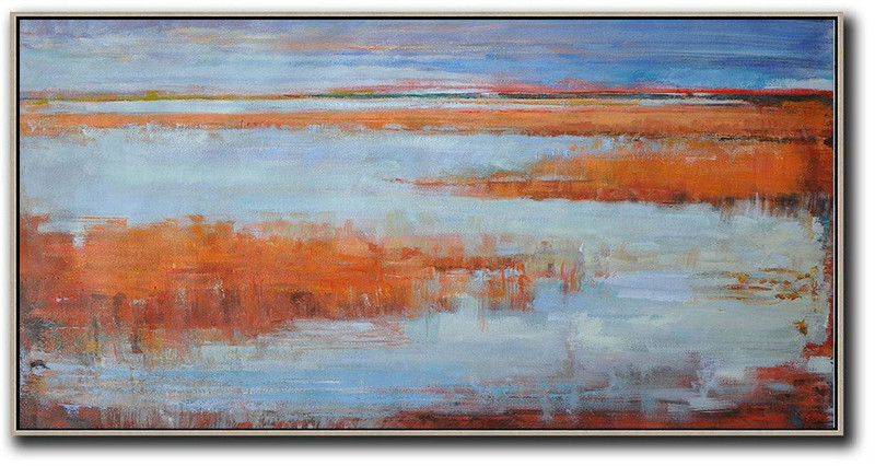Handmade Large Contemporary Art,Panoramic Abstract Landscape Painting,Modern Art,Blue,Orange,Red.etc